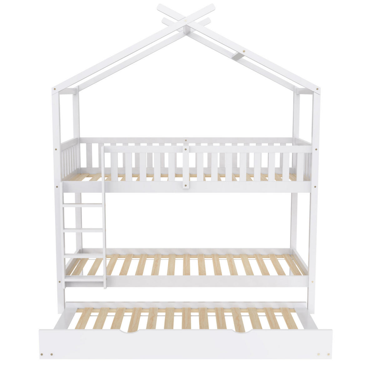 ETAGENBETT mit Ausziehbett 90x200 cm Kiefernholz Weiß, 3 Schlafplätze - Weiß, Holzwerkstoff (90/200cm) - Beauniv