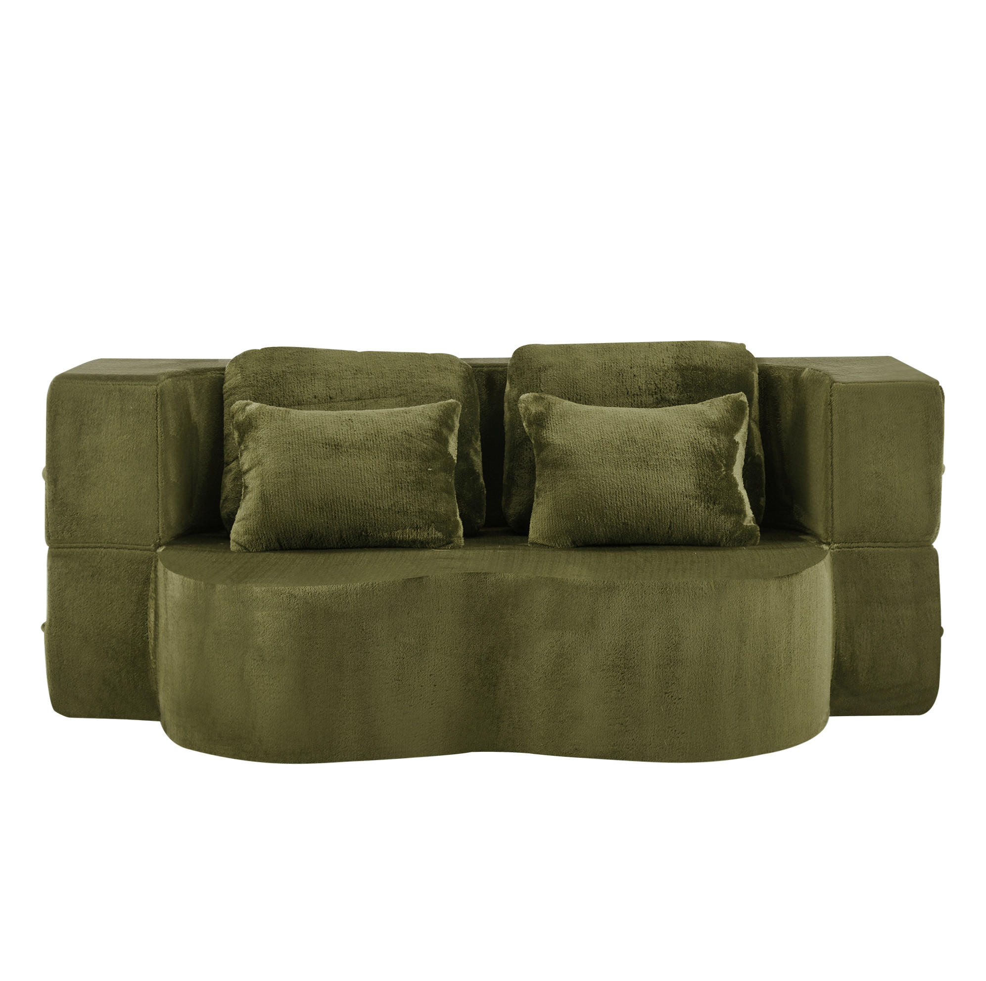 SCHLAFSOFA aus Plüschstoff 2-in-1 mit 4 Kissen, faltbar und multifunktional, Grün - Grün, Kunststoff (198/76/60cm) - Redom
