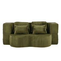 SCHLAFSOFA aus Plüschstoff 2-in-1 mit 4 Kissen, faltbar und multifunktional, Grün - Grün, Kunststoff (198/76/60cm) - Redom