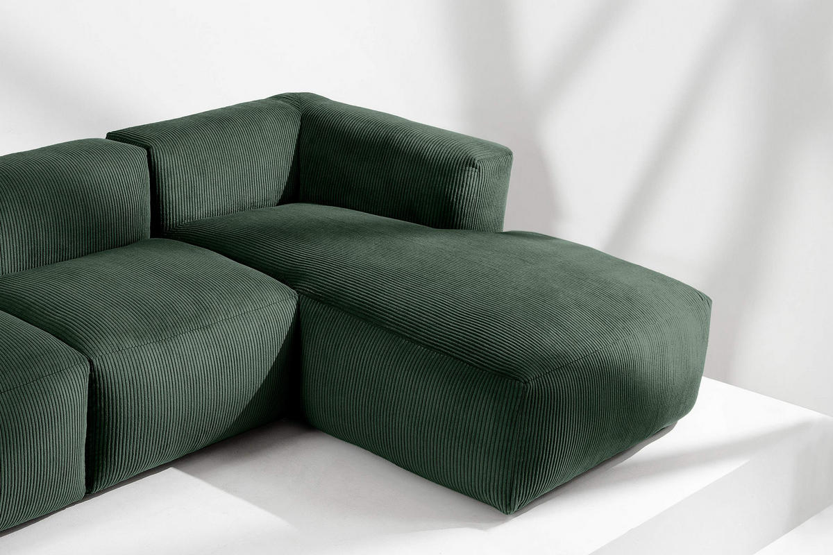 ECKMODULSOFA-RECHTS BUFFO 6-Sitzer mit extrem weicher Sitzfläche, Kordstoff, dunkelgrün - Dunkelgrün, Textil (377/180cm) - KONSIMO®