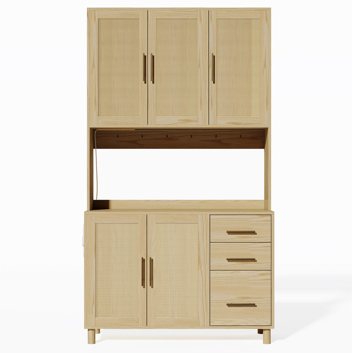 KUHINJSKI kredenc, 183 cm, MDF prirodna boja, s LED rasvjetom i utičnicama - prirodne boje, drvni materijal (100/183/40cm) - BEAOK
