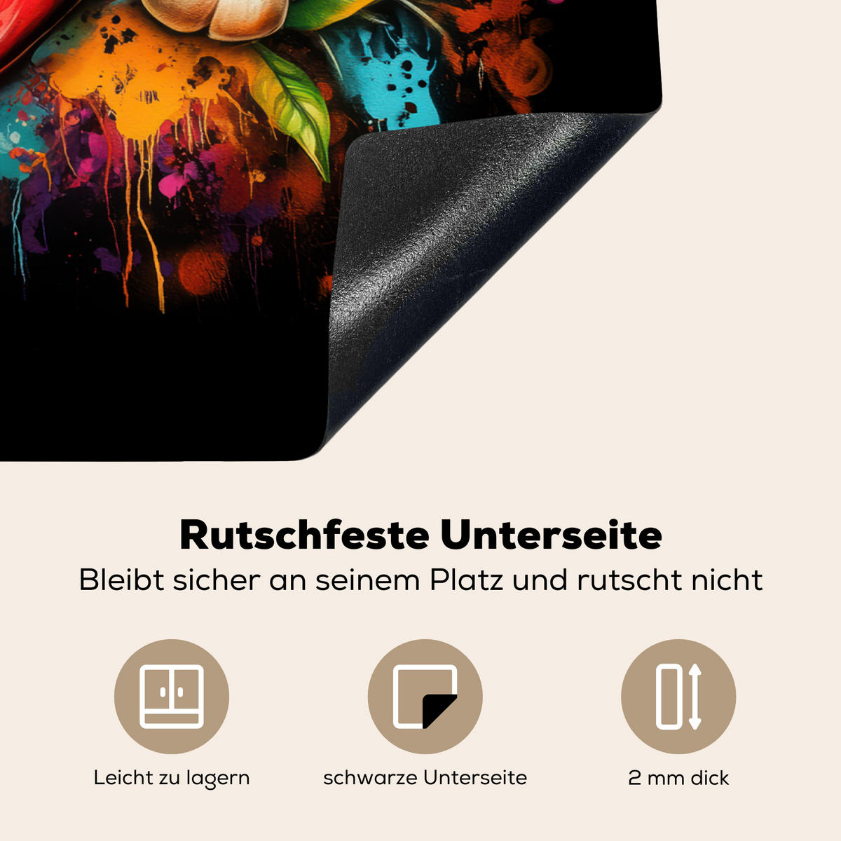 HERDABDECKPLATTE Gemüse - Paprika - Knoblauch - Graffiti - Farbe - Bunt Induktionsmatte 71x52 cm - Rot, Kunststoff (71/52/0.2cm) - MuchoWow