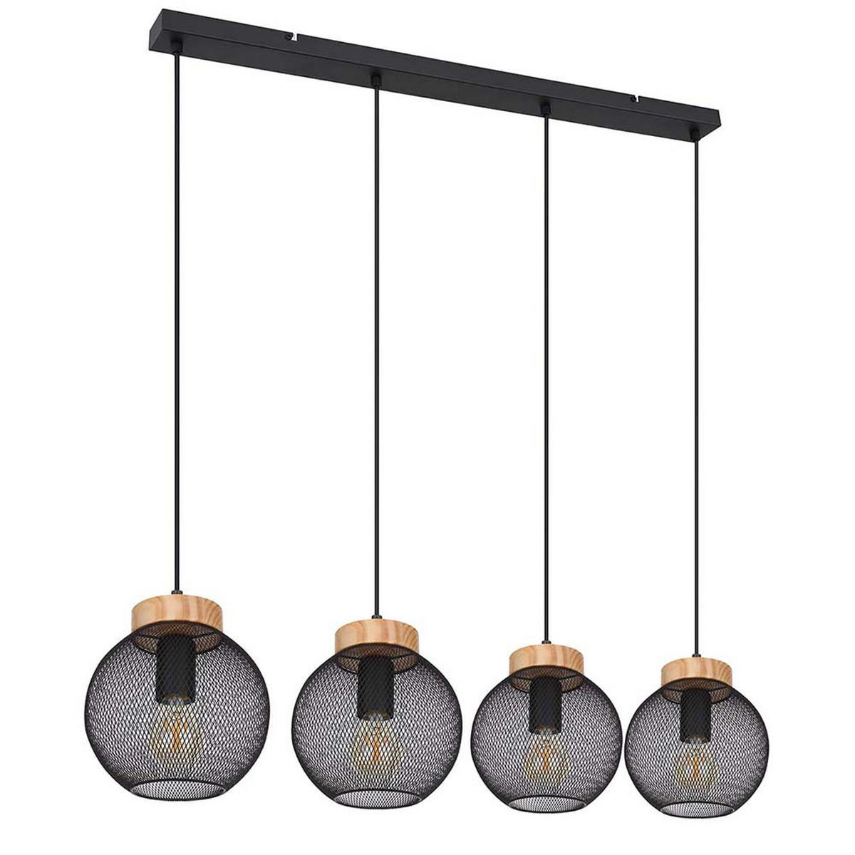 HÄNGELEUCHTE Metall Schwarz Drahtgeflecht - Schwarz, Holz (95/20/120cm) - Globo Lighting