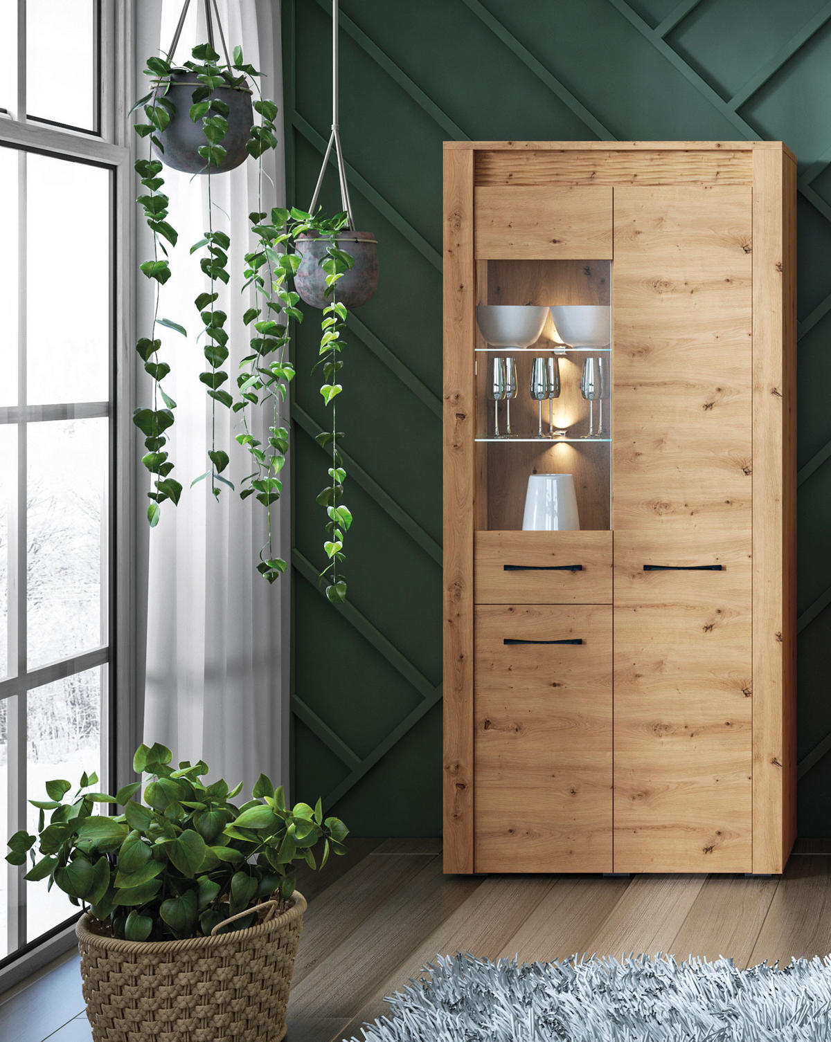 VITRINE Artis Artisan Eiche 92 / 40 / 200cm - Eiche Artisan/Braun, Holz/Holzwerkstoff (92/200/40cm) - Feldmann-Wohnen