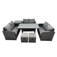 SITZGRUPPE mit Esstisch,Zweisitzer,Beistelltisch,2 Hockern Polyrattan 8-Sitzer - Dunkelgrau/Grau, Glas/Kunststoff - Fimous