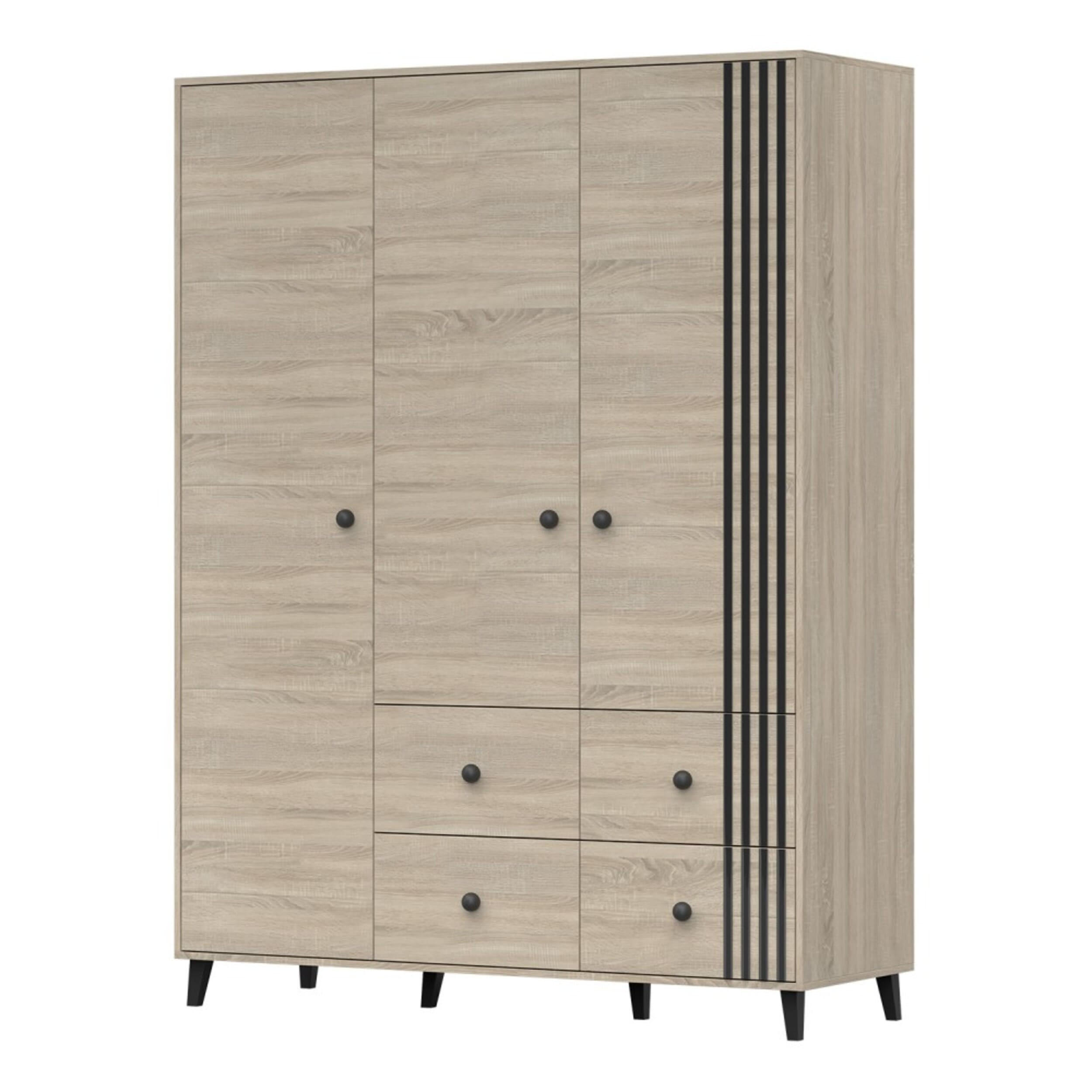 DREHTÜRENSCHRANK - FORTEN 3D4S (Sonoma + Schwarz) - Sonoma Eiche, Holzwerkstoff/Metall (150/201/55cm) - Möblo