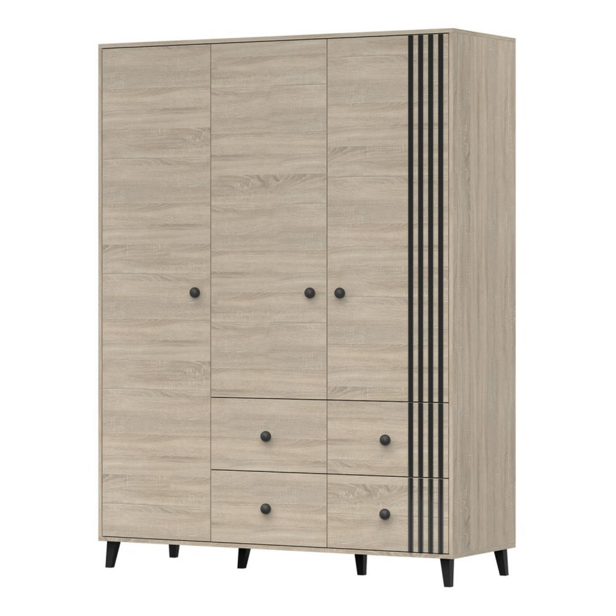 DREHTÜRENSCHRANK - FORTEN 3D4S (Sonoma + Schwarz) - Sonoma Eiche, Holzwerkstoff/Metall (150/201/55cm) - Möblo