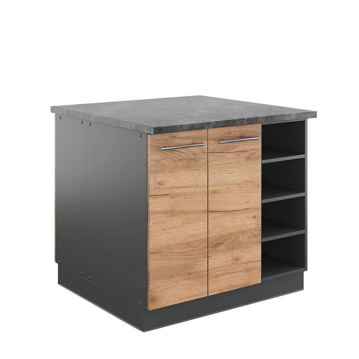 KÜCHENINSEL Fame-Line Goldkraft Eiche/Anthrazit 90 cm ohne Arbeitsplatte - Eichefarben/Anthrazit, Holzwerkstoff (90/82/82cm) - Vicco