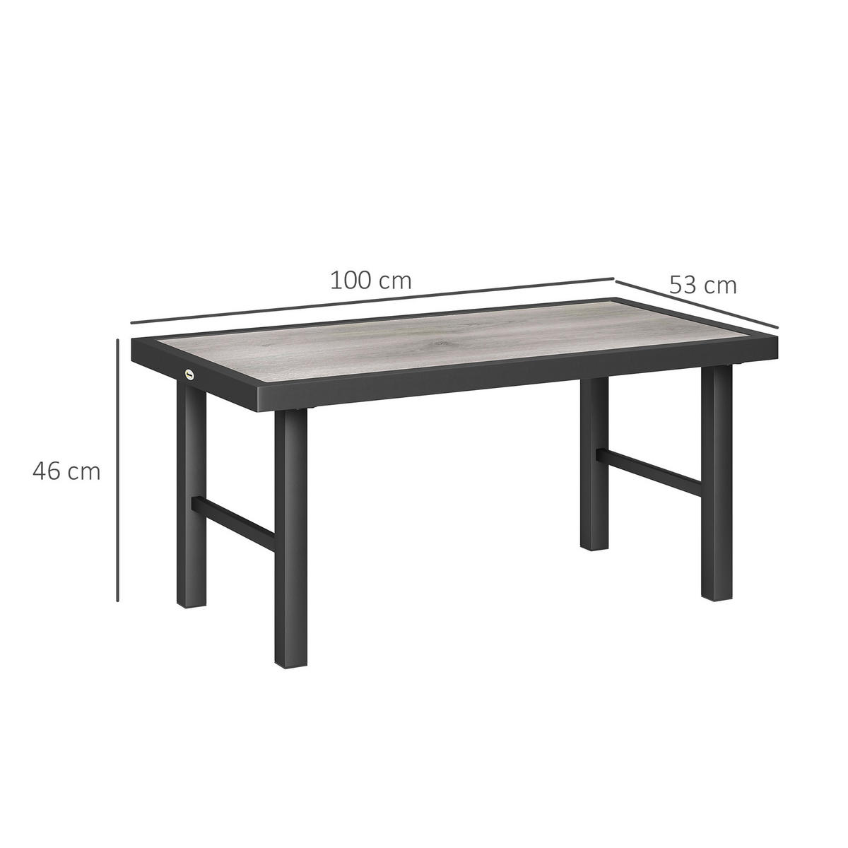 GARTENBEISTELLTISCH DE-14181 rechteckig 100x52 cm, Holzoptik Schwarz - Grau, Metall (100/52/46cm) - ComfortXL