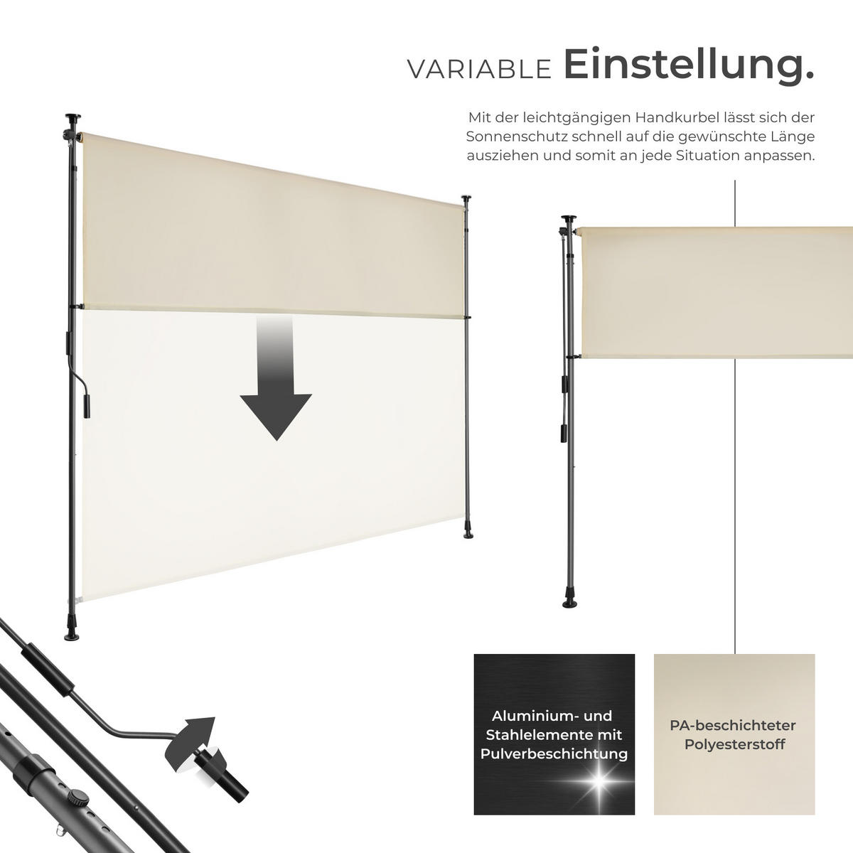 KLEMMMARKISE Taija, leichtgängige Handkurbel, beige - Beige, Kunststoff (208/310cm) - tectake