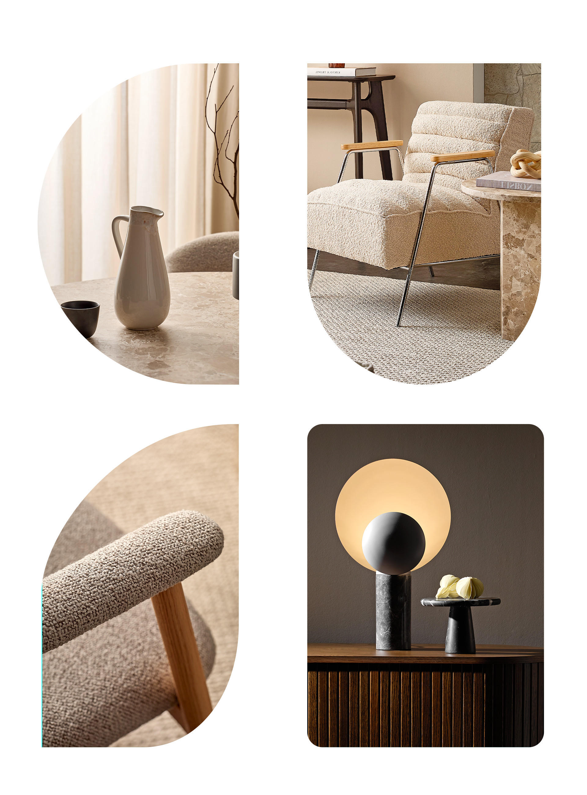 Millieubilder som collage med närbilder av produkter