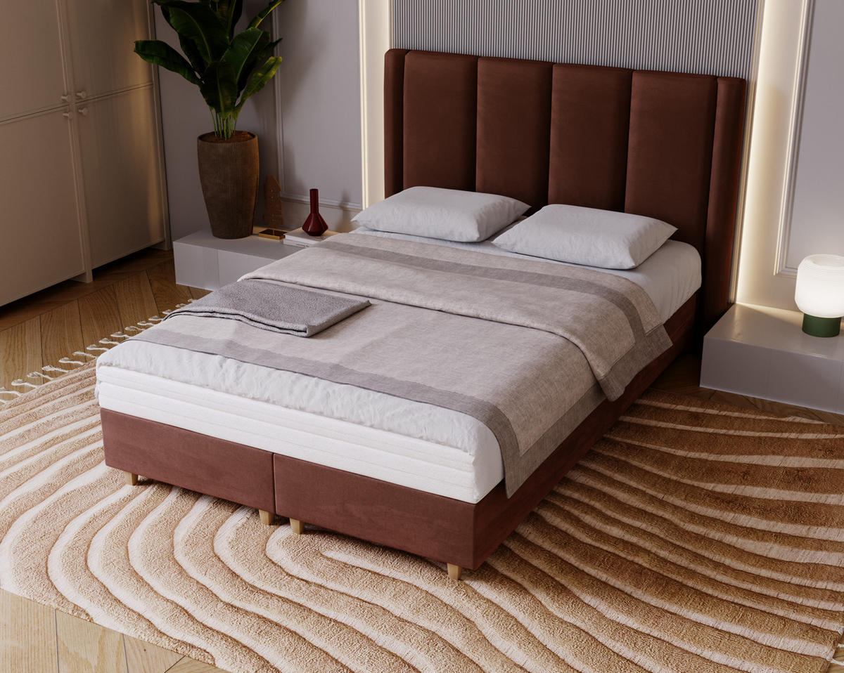 POLSTERBETT Bella, 120x200, Braun, Velourstoff, Doppelbett mit Matratze - Braun, Holz/Kunststoff (120/200cm) - Marpur