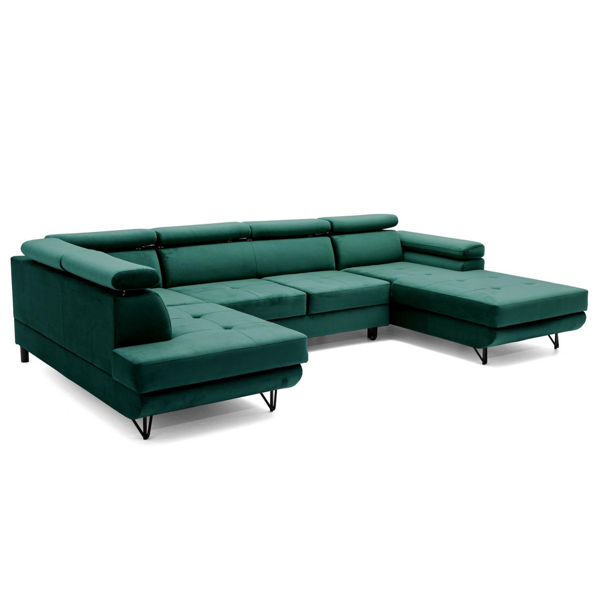 ECKSOFA U-Form JUNIOR U Links mit Schlaffunktion 128x254 Velours Dunkelgrün - Dunkelgrün/Schwarz, Holz/Textil (323/90/184cm) - Muffo