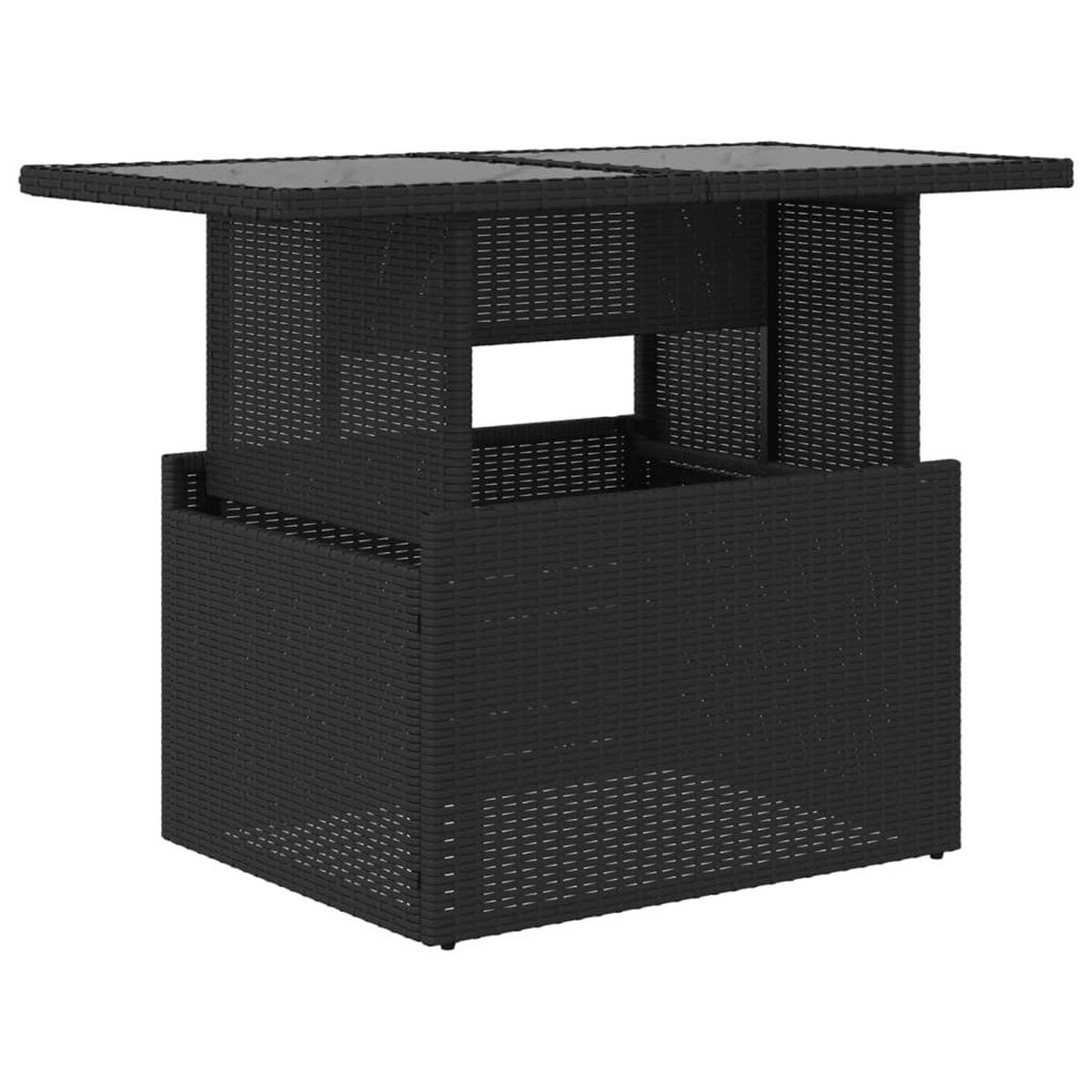 GARTENTISCH mit höhenverstellbare Glasplatte, 100/55/73 cm, aus Poly Rattan, Schwarz - Schwarz, Kunststoff (100/55/73cm) - vidaXL
