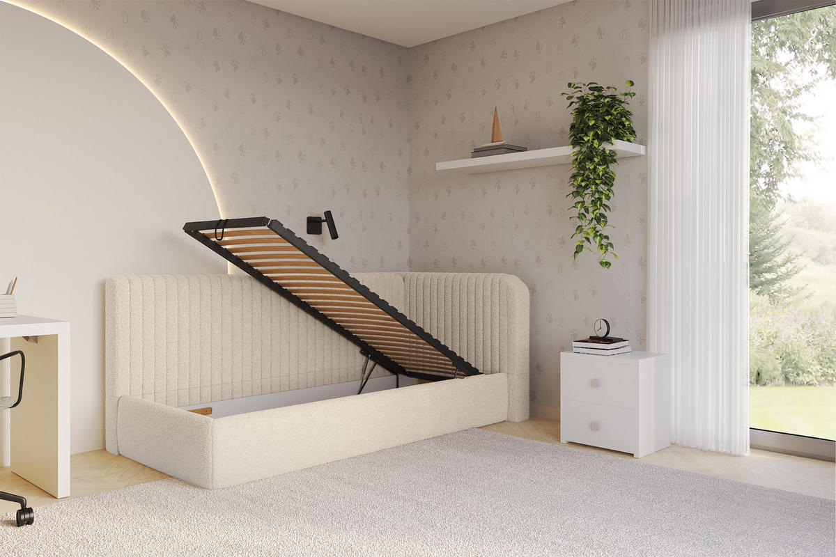 EINZELLBETT Jugendbett mit Bettkasten, Links - AURY 100x200 Dunkelbeige - Cappuccino, Holzwerkstoff/Textil (100/200cm) - ALTDECOR