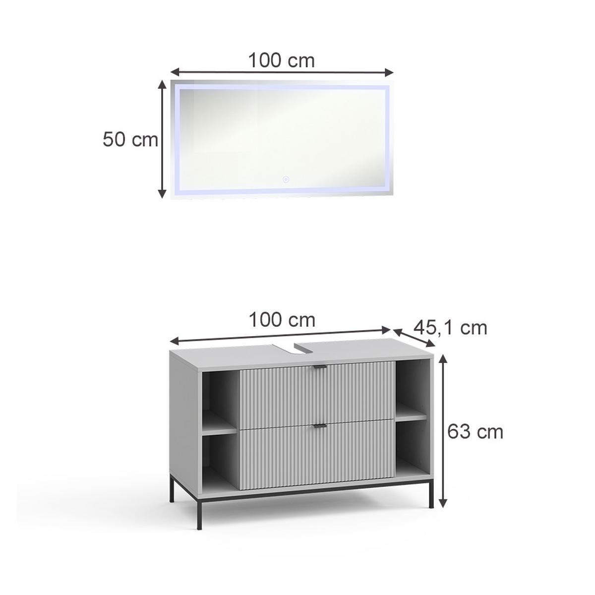 BADMÖBEL-SET Eliza Grau 2 Teile - Grau, Holzwerkstoff (100/63/45.1cm) - Vicco