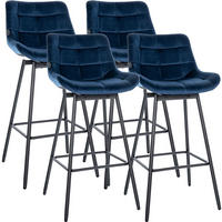 BARHOCKER 4er Set Samt Blau - Blau/Schwarz, Textil/Metall (49/105/56cm) - CLP