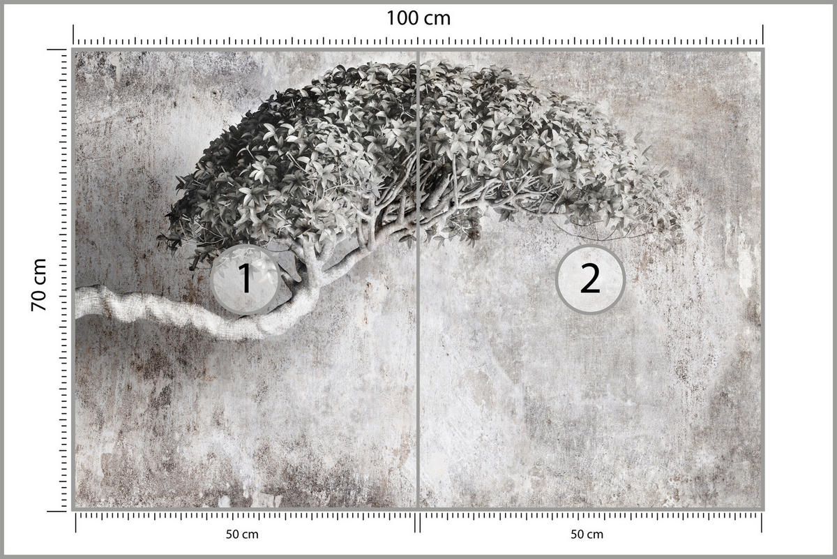 FOTOTAPETE Abstrakter Baum Beton 3D Effekt 100x70 - Schwarz/Grau, Papier (100/70cm) - Muralo