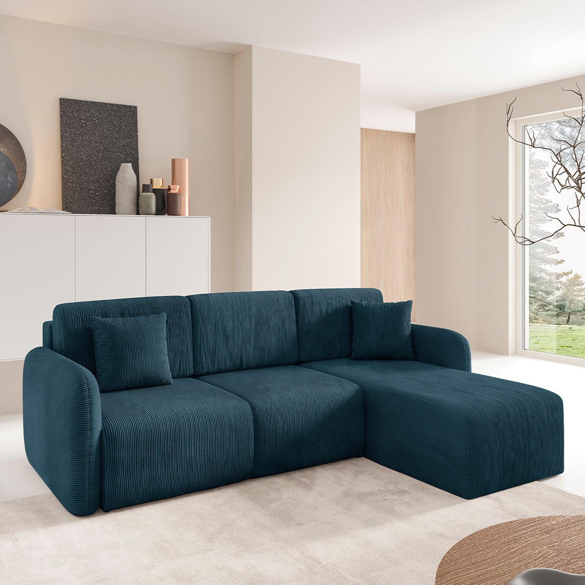 ECKSOFA Dora 3 Sitzplätze Dunkelblau - Blau, Holz (245/185cm) - Petits-meubles