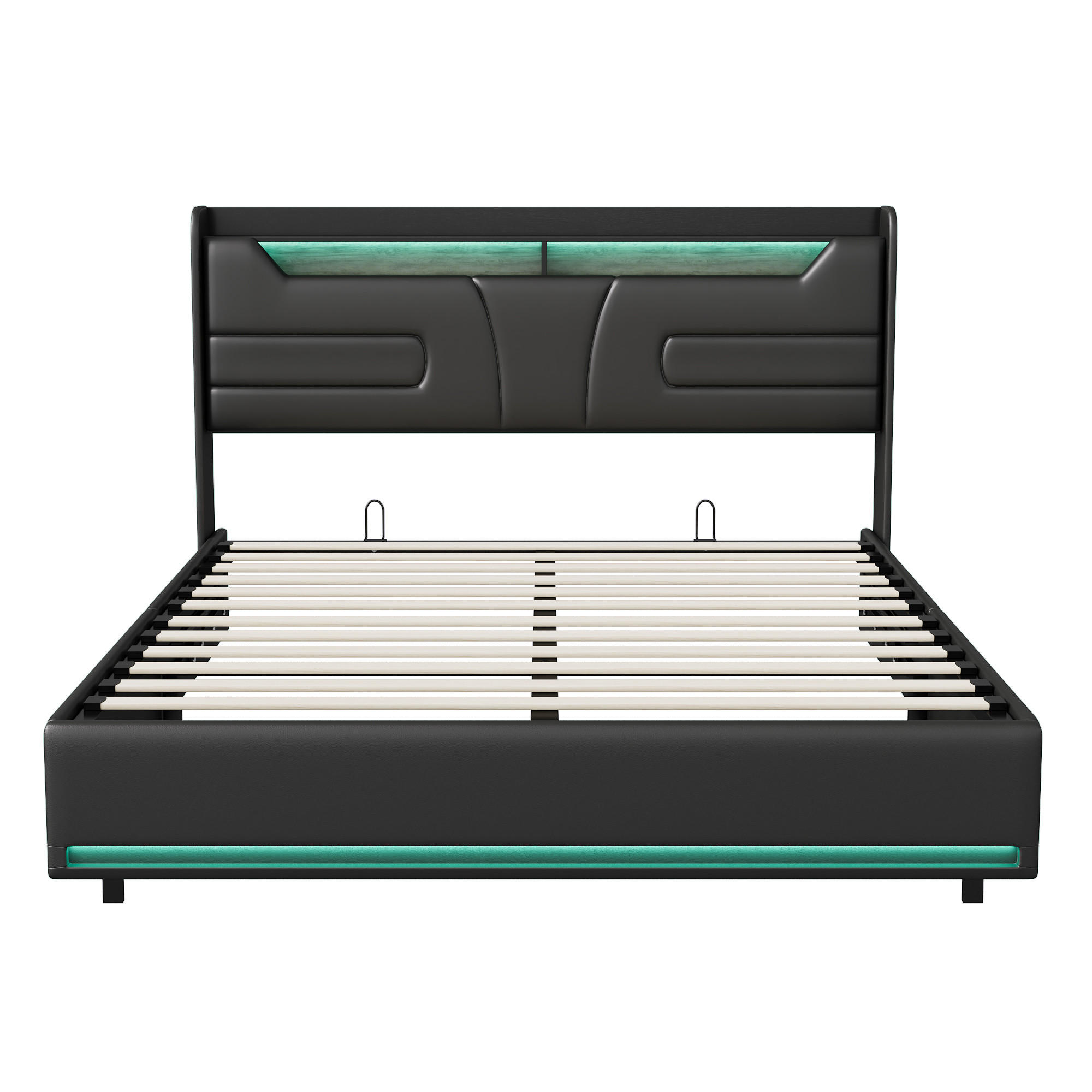 POLSTERBETT 160x200 cm LED USB Hydraulik Stauraum Lattenrost PU schwarz - Schwarz, Holz (160/200cm) - LEBENLANG
