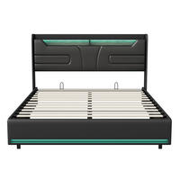 POLSTERBETT 160x200 cm LED USB Hydraulik Stauraum Lattenrost PU schwarz - Schwarz, Holz (160/200cm) - LEBENLANG