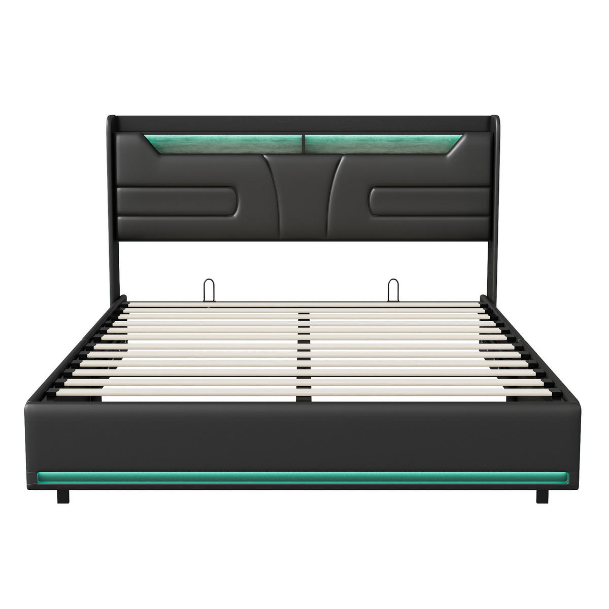 POLSTERBETT 140x200 cm, mit LED-Kopfteil, USB, Lattenrost, Schwarz - Schwarz, Holz (140/200cm)