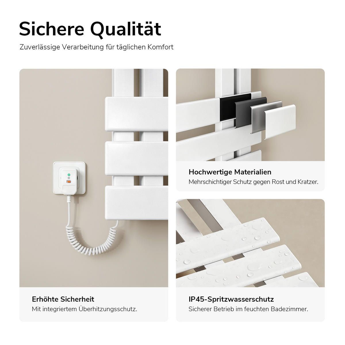 HANDTUCHHEIZKÖRPER Elektrisch mit Thermostat, App- und Sprachsteuerung Weiß 85/40 cm - Weiß, Metall (40/85/11cm) - EMKE