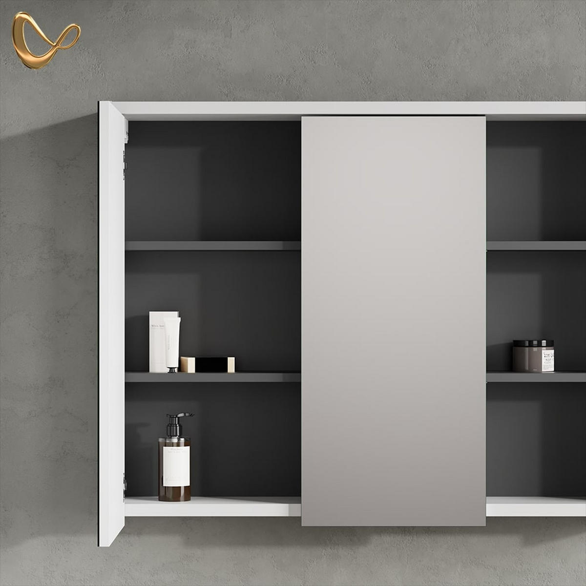 BADSPIEGELSCHRANK Vomano Weiß/Anthrazit 100 x 75 cm - Anthrazit/Weiß, Holzwerkstoff (100/75/18cm) - Livinity®