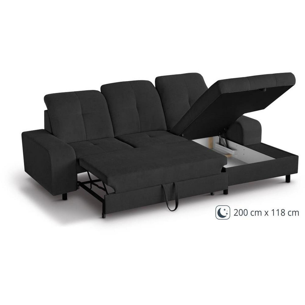 ECKSCHLAFSOFA Leon L Schwarz - Schwarz, Kunststoff/Textil (255/120cm) - Beautysofa