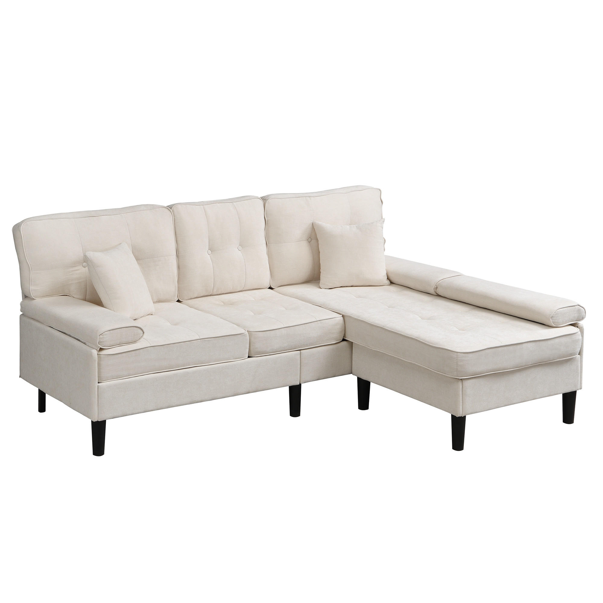 ECKSOFA 195/149/86 cm Hellbeige mit bewegliche Fußbank - Sandfarben, Textil (195/149cm) - Oxeza