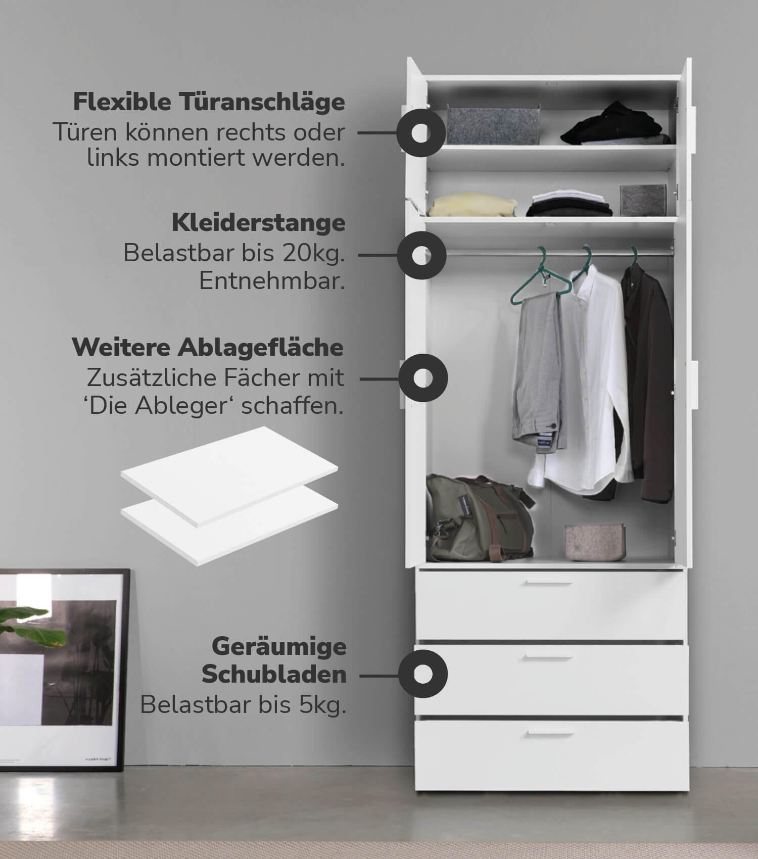 KLEIDERSCHRANK mit Spiegel Der Grenzenlose - Weiß, Holzwerkstoff (90/234/58cm) - Mokebo