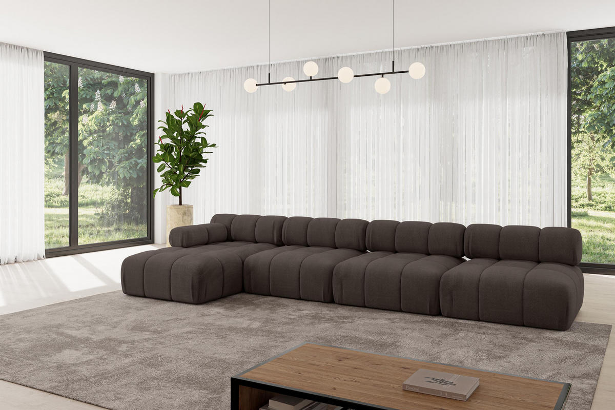 ECKSOFA modulares Sofa Razon-L3 - 380x160x70 cm Braun Velours - Braun, Holzwerkstoff/Textil (380/160cm) - ALTDECOR