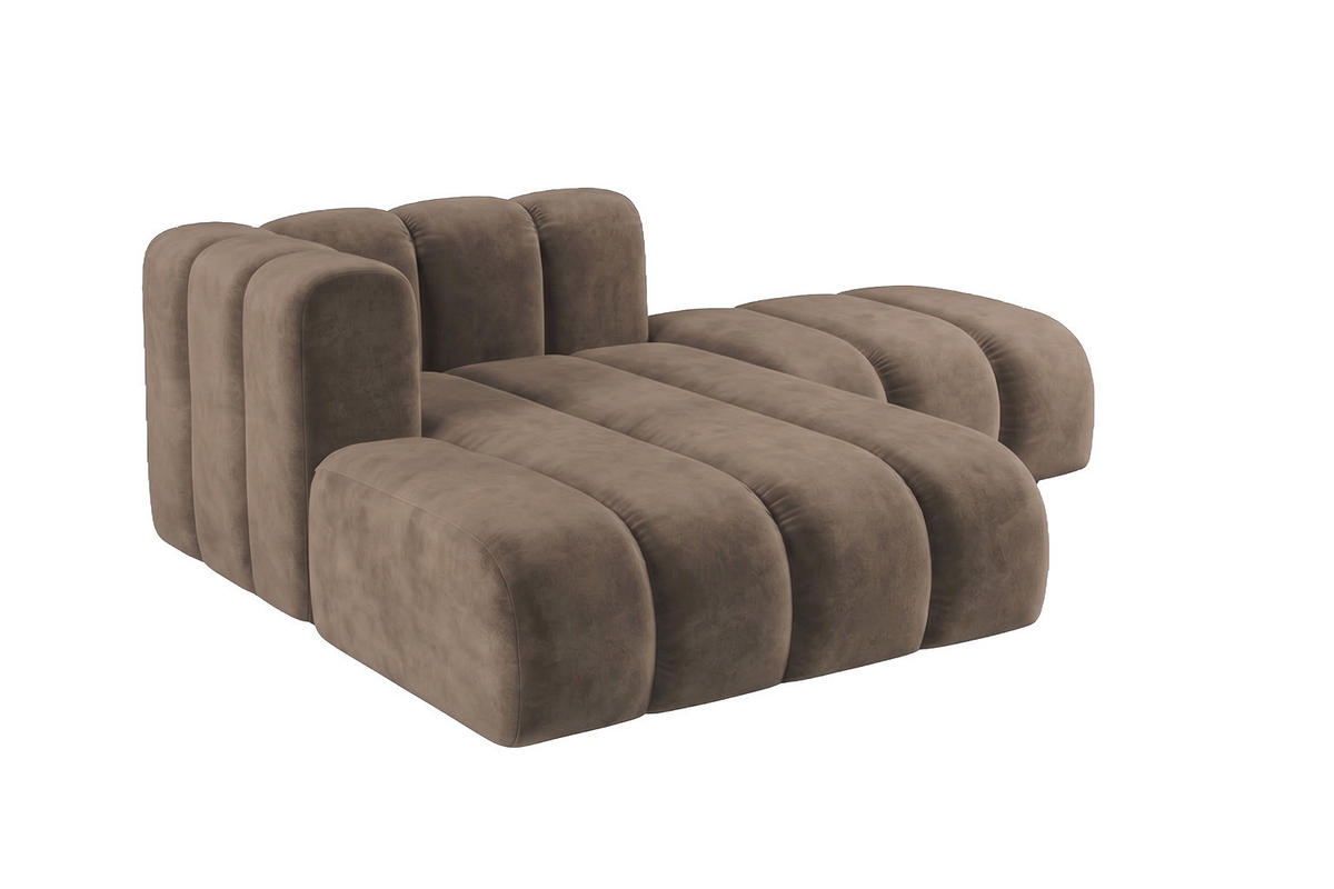 CHAISELONGUE Modulare Mit Hocker, Velvet-Stoff Riviera, Braun, Links, GRAND - Braun, Holz (204/179cm) - Kaiser Möbel