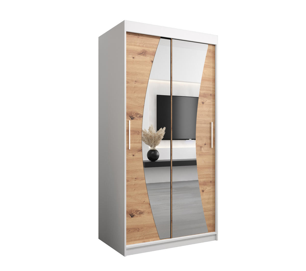 SCHWEBETÜRENSCHRANK 200/100/62 2-türig - Silberfarben/Weiß, Holz/Kunststoff (100/200/62cm) - Abiks Möbel