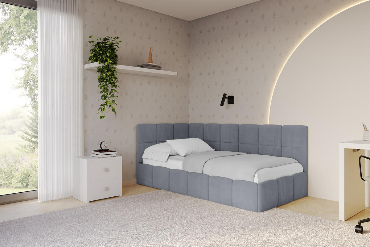 EINZELBETT Jugendbett mit Bettkasten Rechts, ohne Matratze - LIVY 80x200 Grau - Grau, Holzwerkstoff/Textil (80/200cm) - ALTDECOR