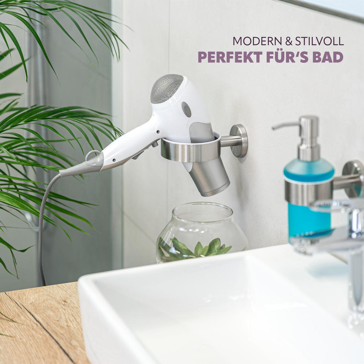 HAARTROCKNER-WANDHALTER PIAZZA, Edelstahl, matt - Edelstahlfarben, Metall (10/5.8/14.5cm) - bremermann