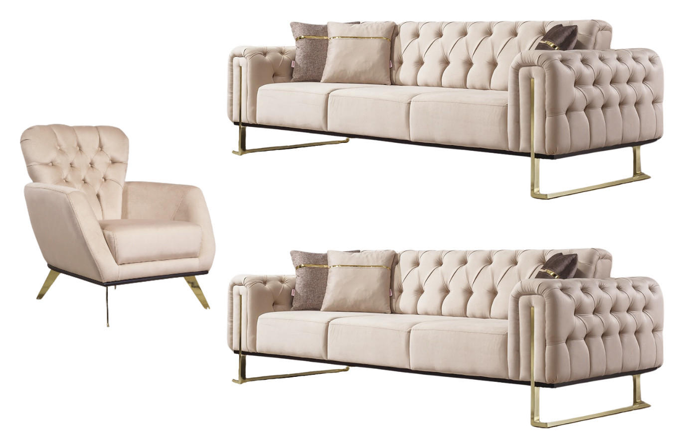 SITZGARNITUR Nova Beige Stellvariante:2+2+1 - Beige, Holz (190/78/95cm) - Villa Möbel