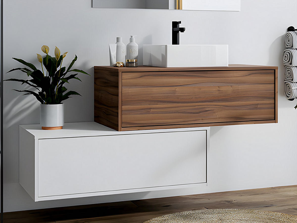 EINZELWASCHTISCH - 94cm x 47cm - Holzspan - naturfarben dunkel, weiß - TEANA - Naturfarben, Holz (94/32/47cm) - Vente-Unique