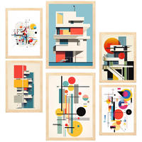 POSTER Set Mit 6 Bauhaus Dekonstruierte Architektur A3 & A4 Rahmen Aus Hellem Holz - Beige, Papier (29/3cm) - Nacnic