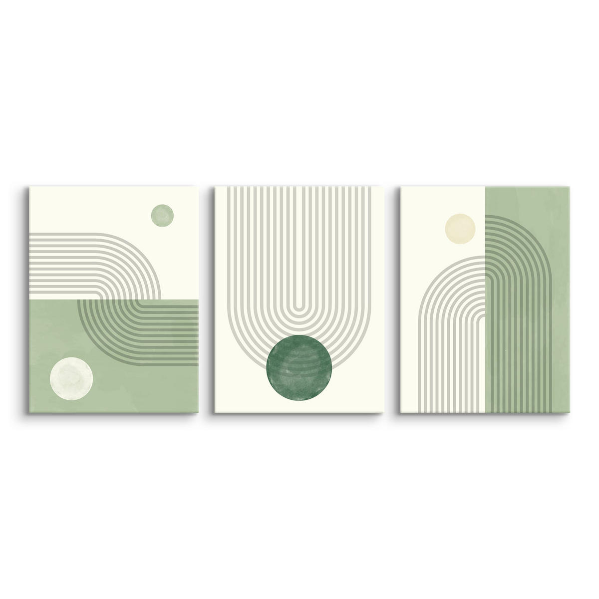 LEINWANDBILDER 3-es Set Geo-Muster Boho - Beige/Grün, Textil (90/40cm) - Muralo