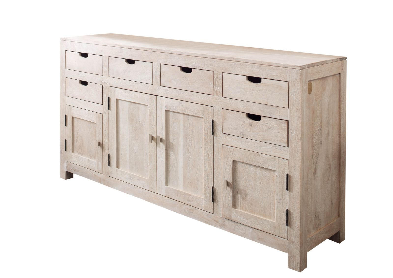 SIDEBOARD Akazie 180x45x95 white stone getüncht NATURE WHITE #84 - Beige, Holz (180/95/45cm) - Massivmoebel24