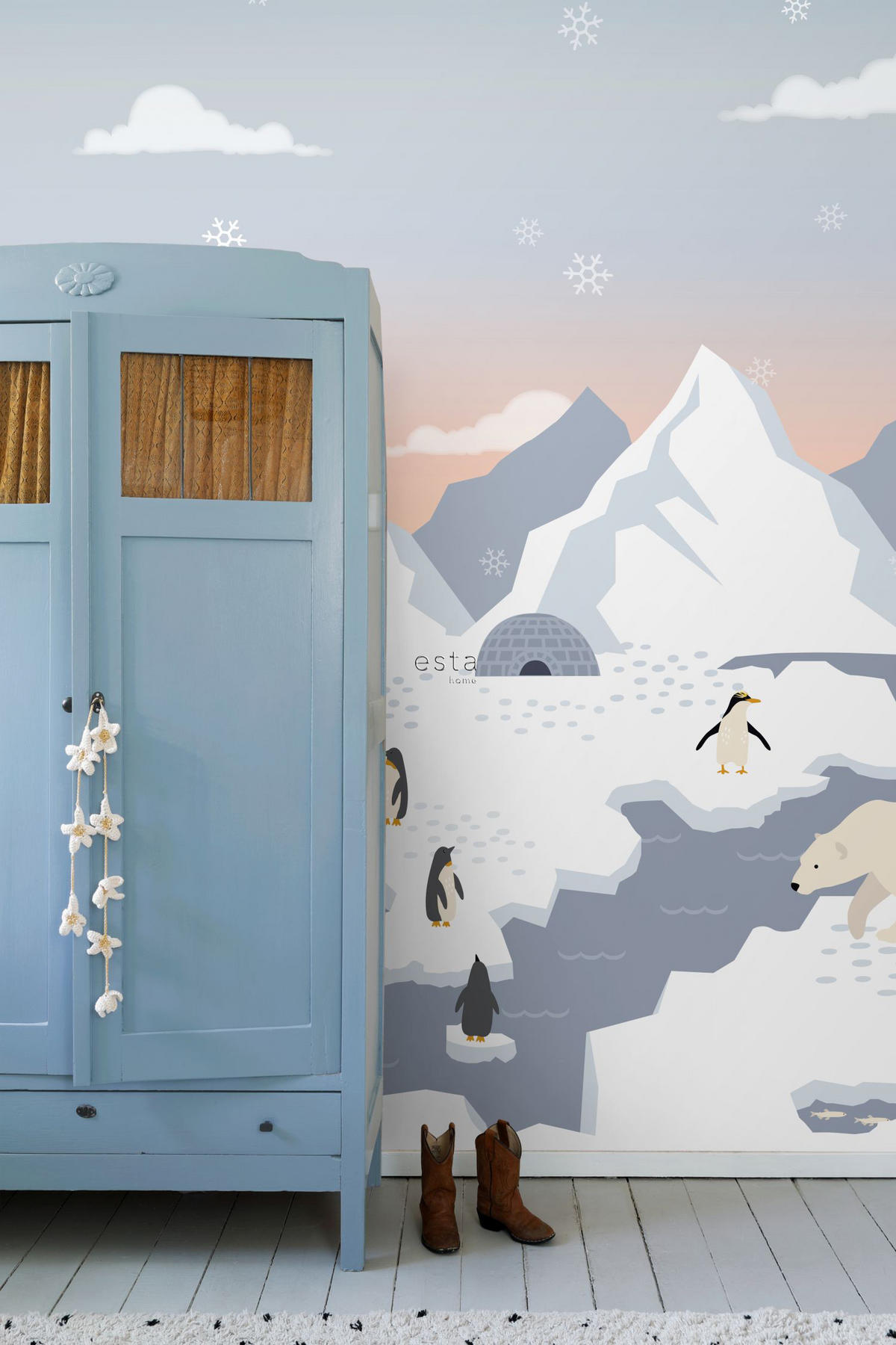 FOTOTAPETE Eisbären, Pinguine und Robben im Schnee 250 x 279 cm - Blau, Papier (250/279cm) - ESTAhome