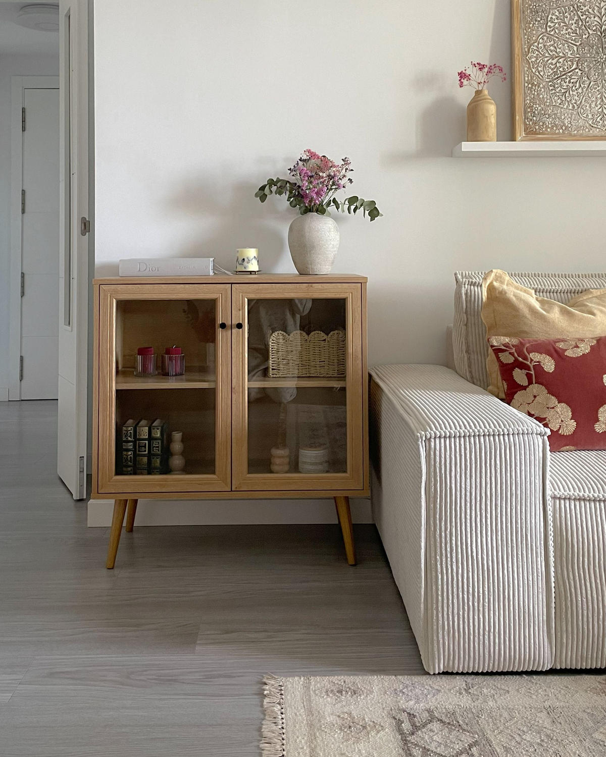 SIDEBOARD se skleněnými dveřmi 80 cm Světle hnědý Albany - hnědá, kompozitní dřevo (80/84/40cm) - Beliani