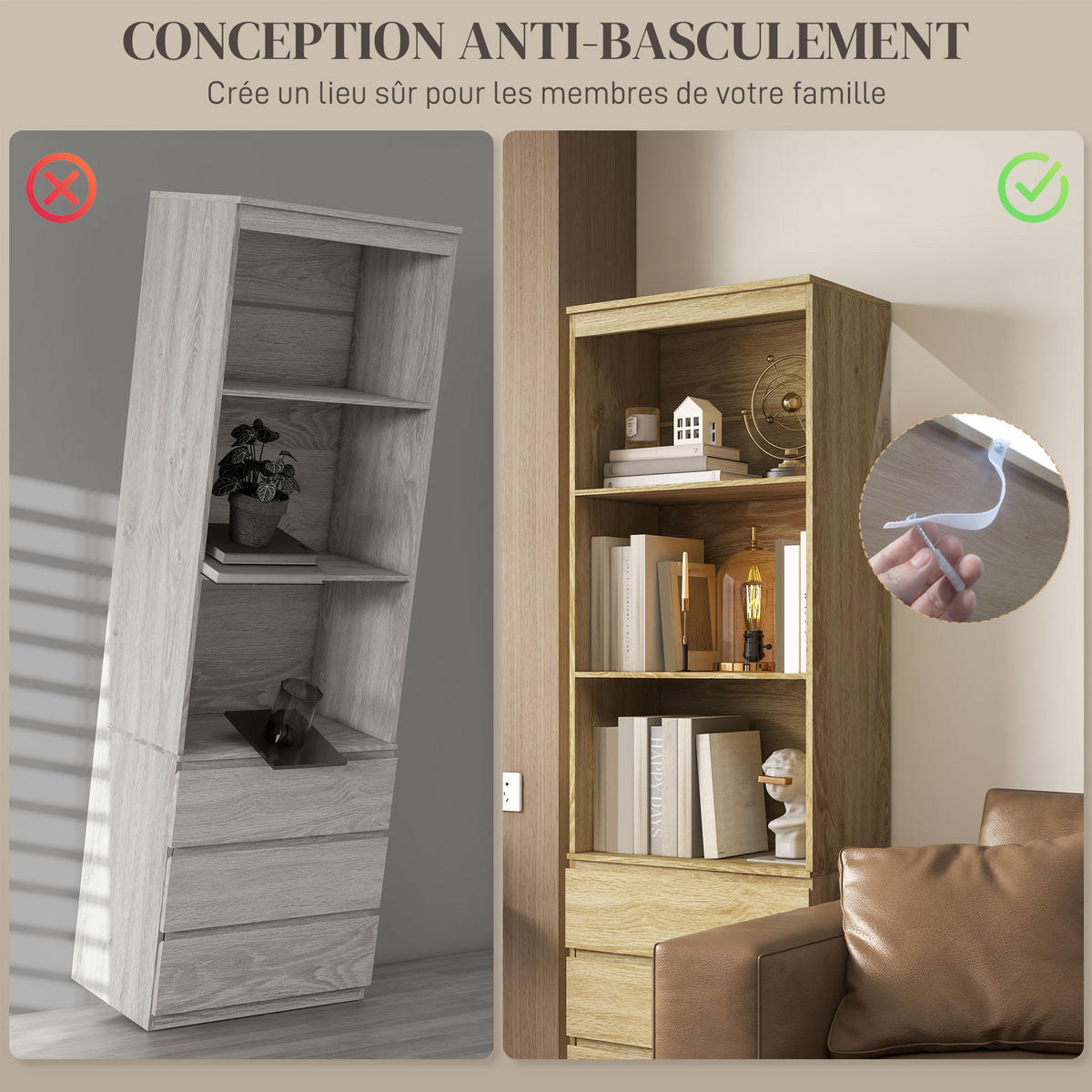 AKTENREGAL DE-14433 180 cm, 3 Böden und 3 Schubladen Holzoptik - Naturfarben, Holzwerkstoff (35/180/60cm) - ComfortXL