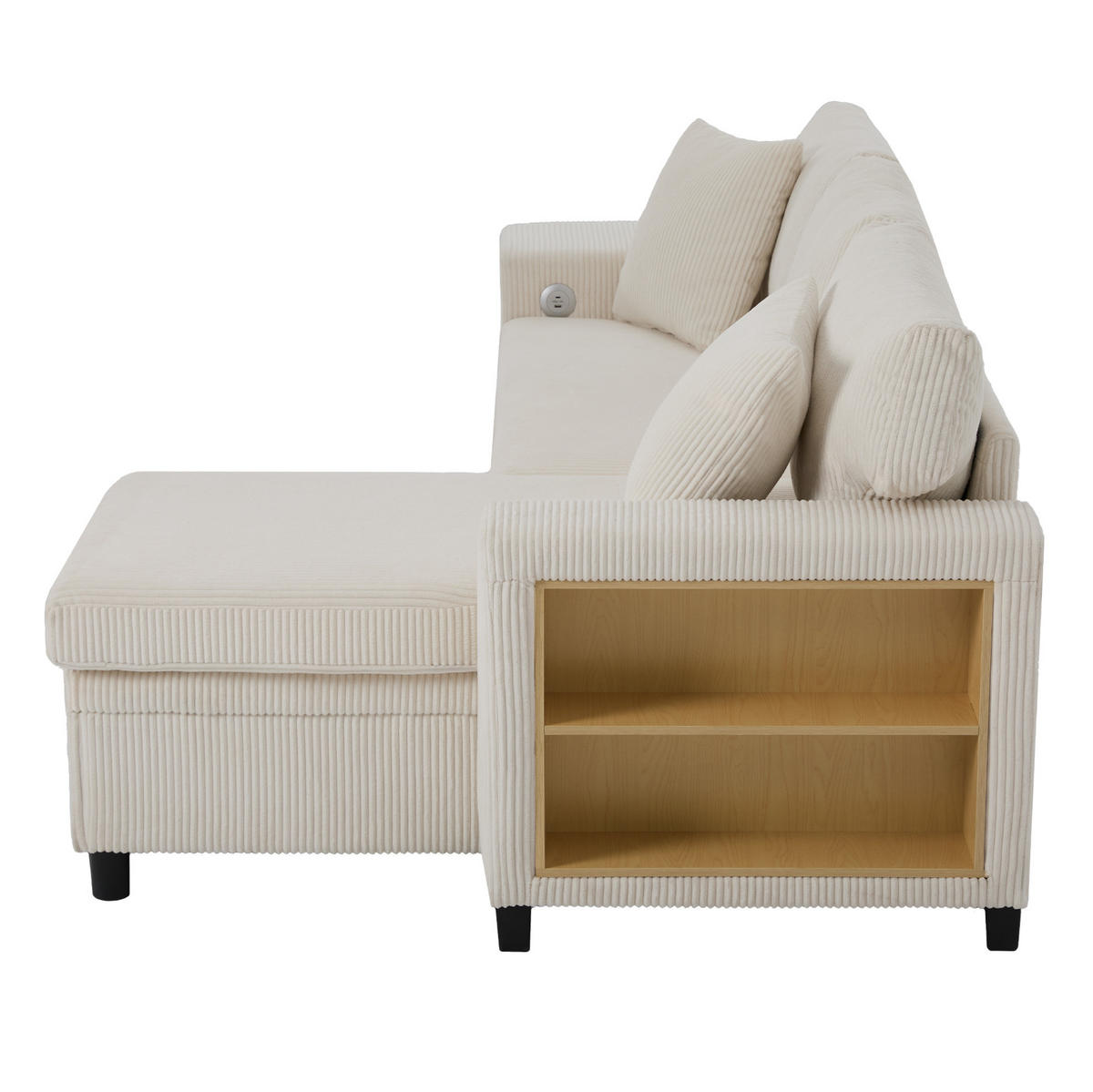 ECKSCHLAFSOFA Cord mit Stauraum und USB-Anschluss Beige 231/131,5/84 cm - Beige, Textil (84/131.5cm) - Redom