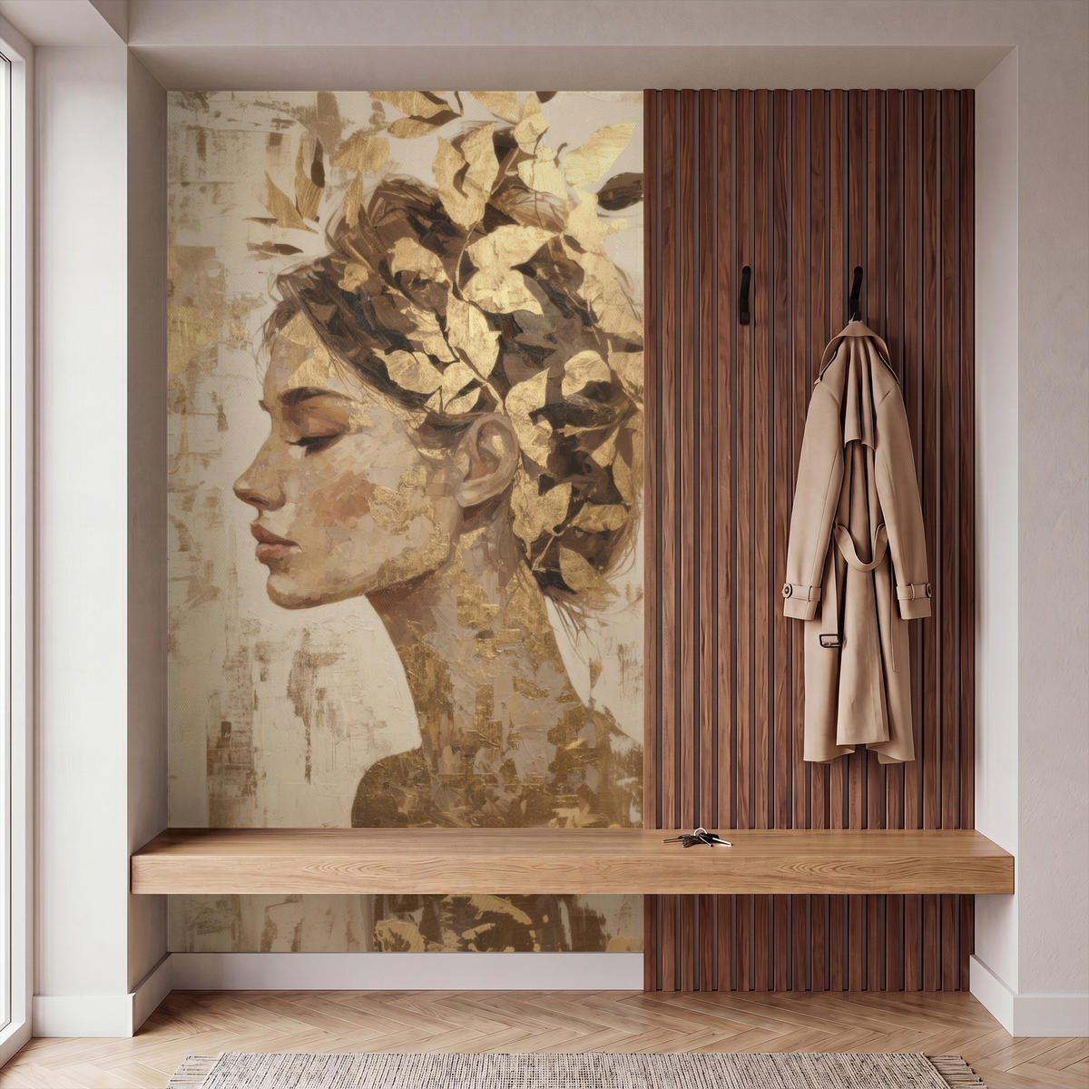 TAPETE - Frau - Gold - Abstrakt - Textur - 120x200 cm - Goldfarben, Papier (120/200cm) - OnlyWow