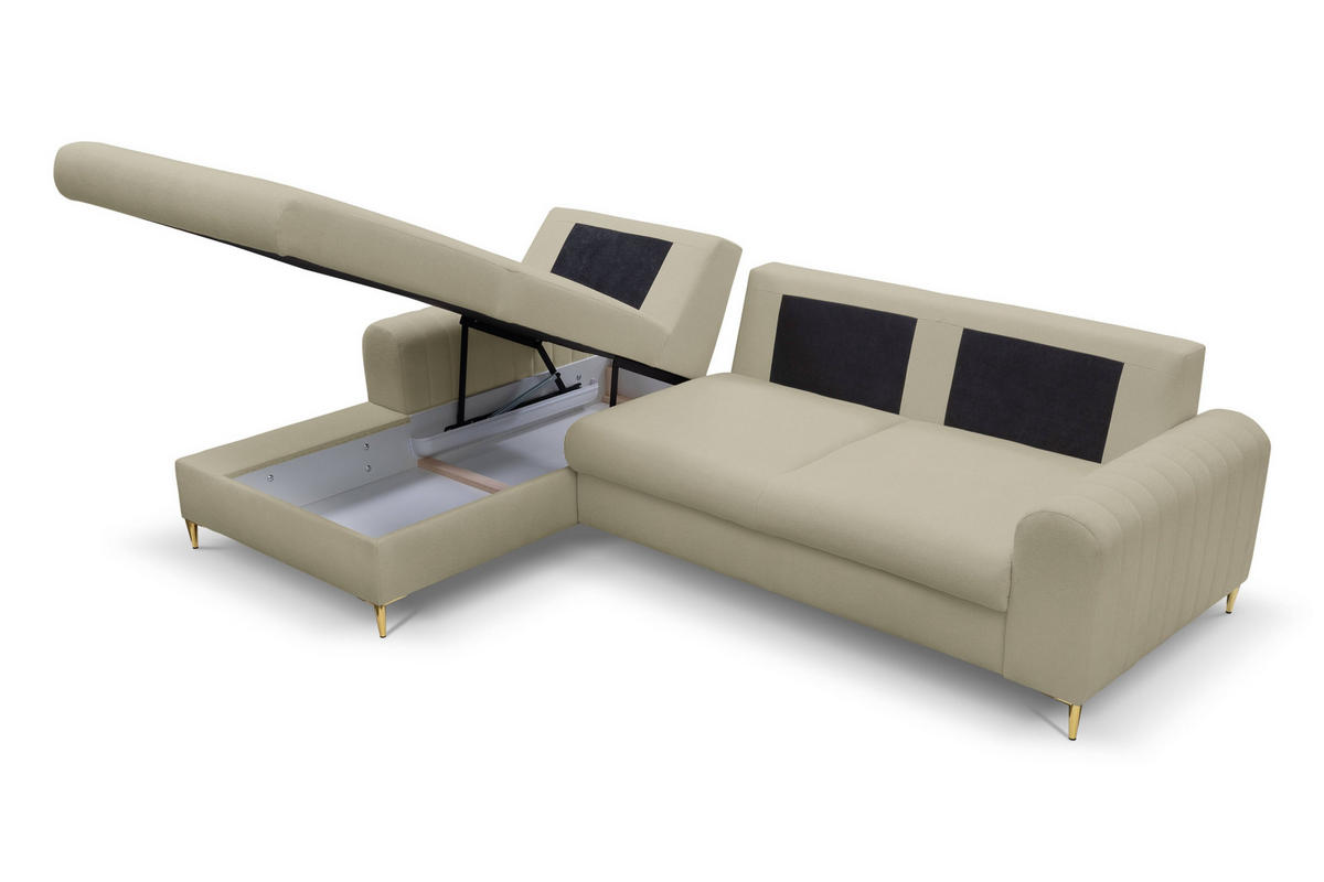 ECKSOFA VERONA L-S Beige Geflochtener Stoff mit Schlaffunktion - Beige, Holz (251/164cm) - MASSENO