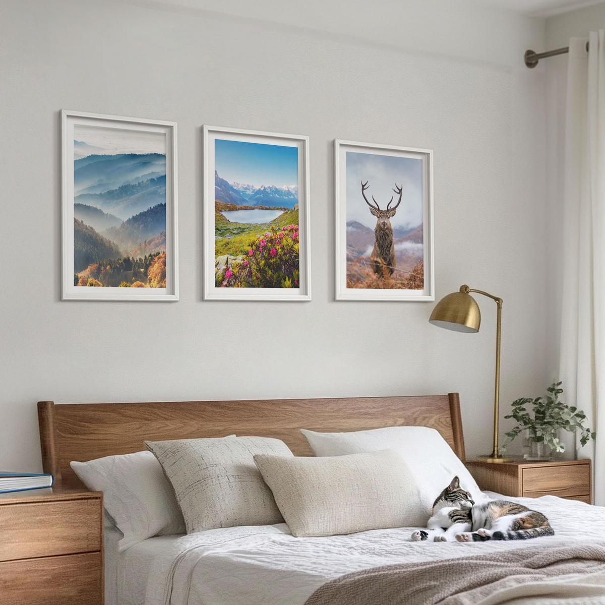 WANDBILDER 3er-Set - 40x60 cm Weißer Rahmen - Natur des Bergseehirsches - Weiß, Kunststoff (40/60cm) - ArtPrintCave