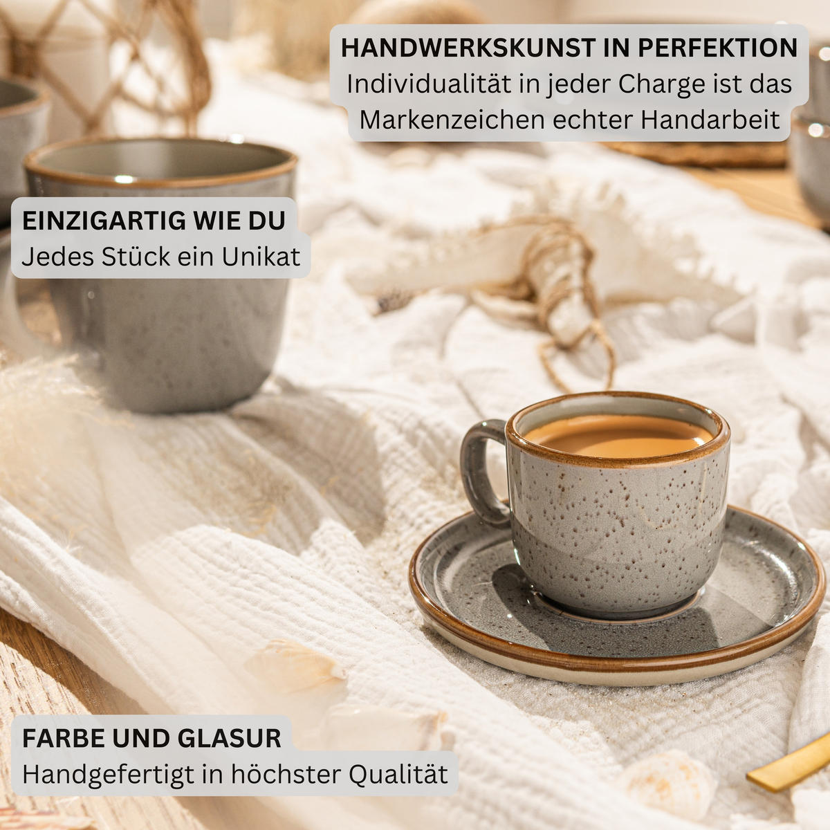 ESPRESSOTASSEN SET RIO PERLGRAU - 12 teilig aus Steingut - Grau, Stein (0.08L) - Sänger