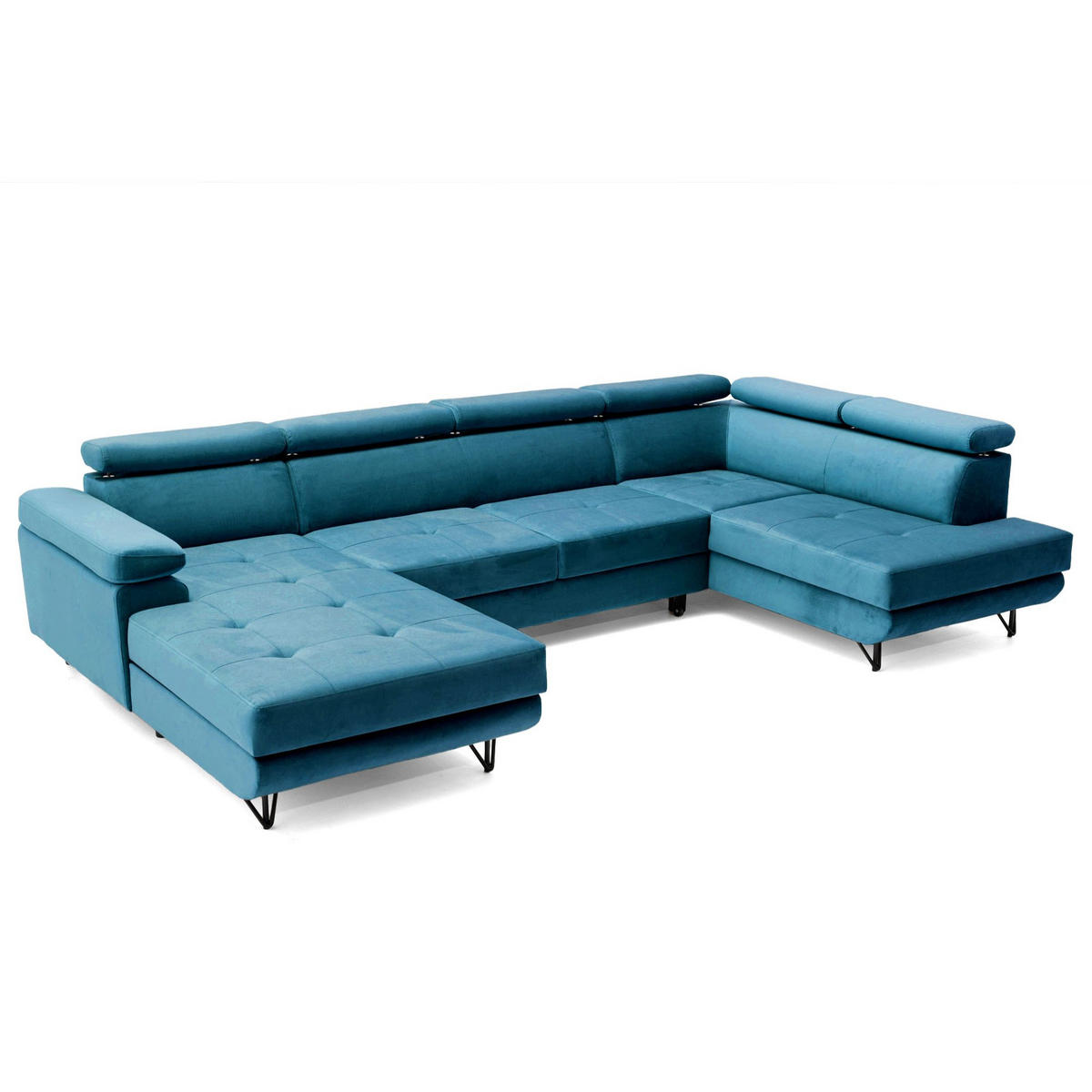 ECKSOFA U-Form JUNIOR U Rechts mit Schlaffunktion 128x254 Velours Smaragdgrün - Smaragdgrün/Schwarz, Holz/Textil (184/90/323cm) - Muffo